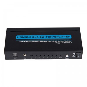 V2.0 HDMI 2x4 Switch \/ Splitter Podpora 3D Ultra HD 4Kx2K @ 60 Hz HDCP2.2