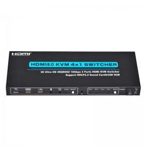 Podpora přepínačů V2.0 HDMI KVM 4x1 Ultra HD 4Kx2K @ 60 Hz HDCP2.2, 18 Gb \/ s, zvuková karta a rozbočovač USB
