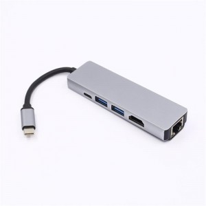 5-v-1 USB Type C na HDMI + LAN (1000M) + USB 3.0x2 + adaptér typu C Hub