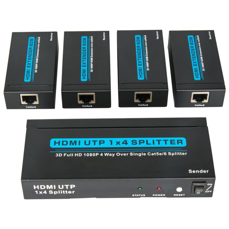 4 porty HDMI UTP 1x4 splitter přes jediný Cat5e \/ 6 Se 4 přijímači do 60 metrů